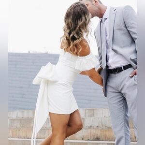 NADINE MERABI Off-Shoulder BOW bridal White Puff Sleeve Bodycon Dress
UK  Size L